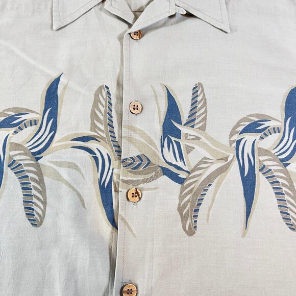 Button Shirt M.E. Sport Men's XL Tan w/ Slate Blue Floral Print Collared Cotton - Picture 4 of 9